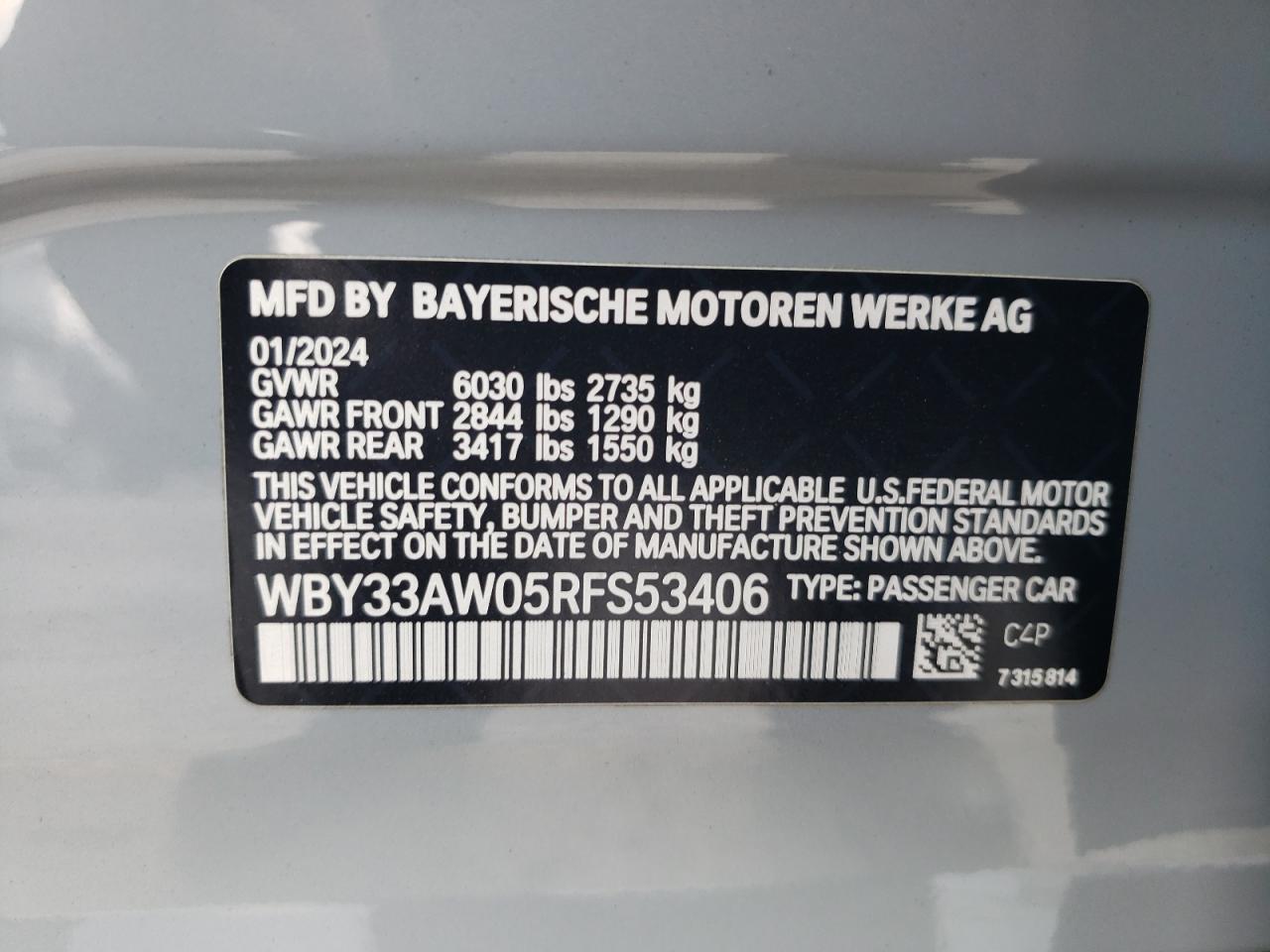 2024 BMW I4 M50 VIN: WBY33AW05RFS53406 Lot: 80408695