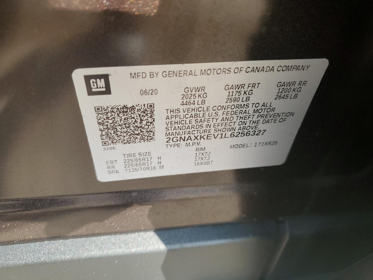 2020 Chevrolet Equinox Lt VIN: 2GNAXKEV1L6256327 Lot: 71912685