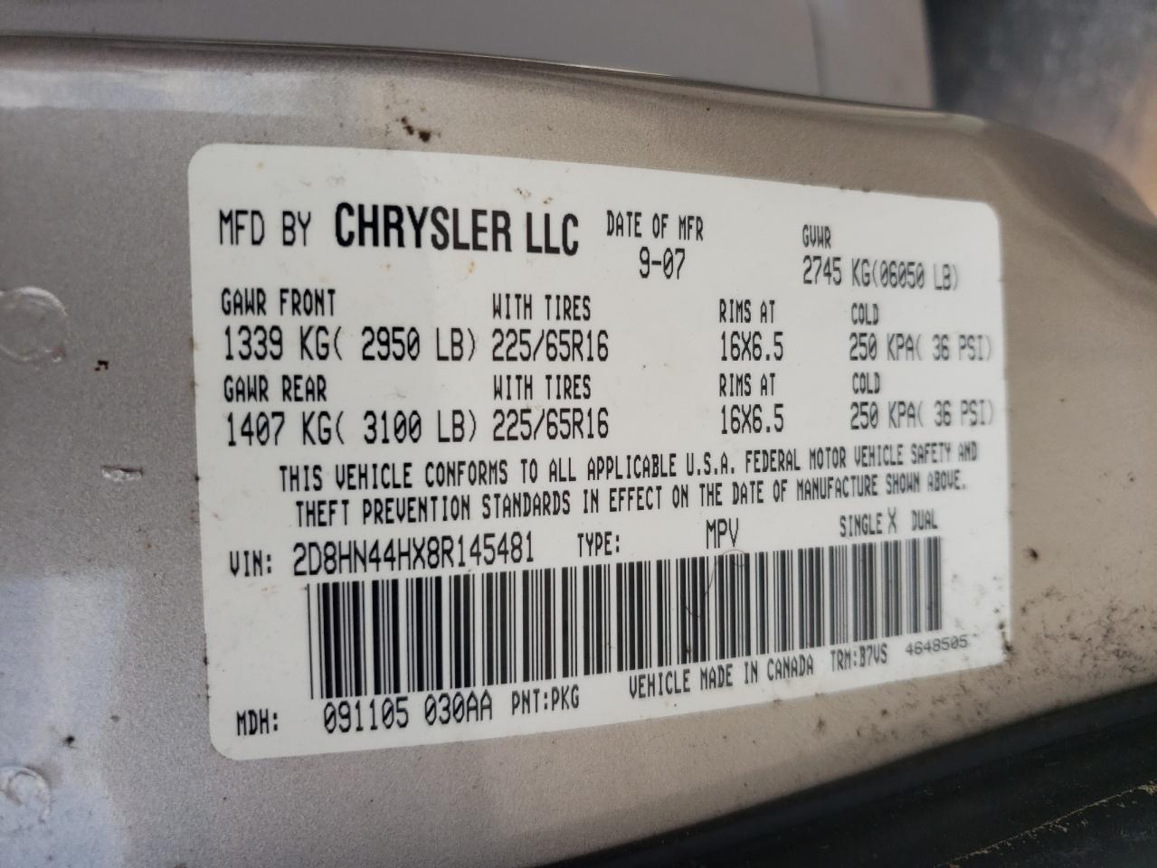 2008 Dodge Grand Caravan Se VIN: 2D8HN44HX8R145481 Lot: 71212515