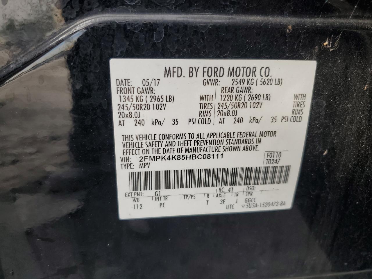 2017 Ford Edge Titanium VIN: 2FMPK4K85HBC08111 Lot: 80588165