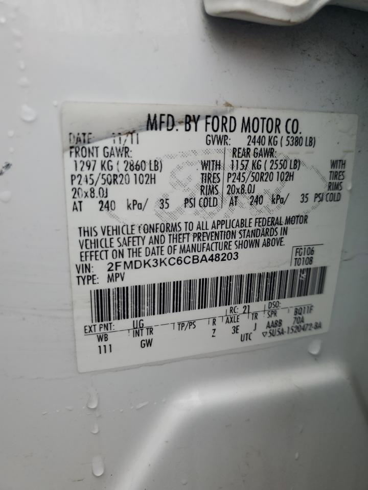 2012 Ford Edge Limited VIN: 2FMDK3KC6CBA48203 Lot: 83829555