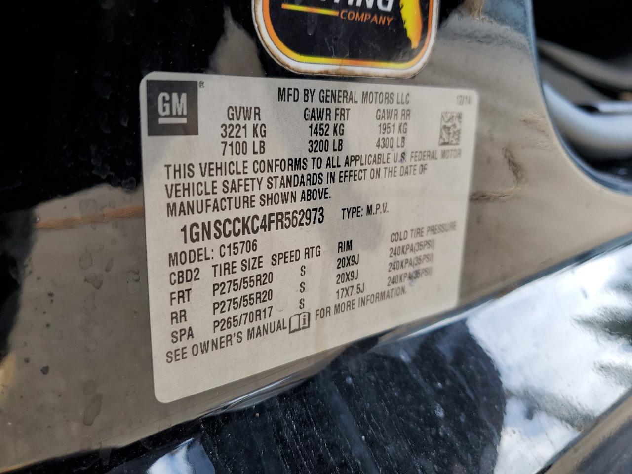 2015 Chevrolet Tahoe C1500 Ltz VIN: 1GNSCCKC4FR562973 Lot: 71195225