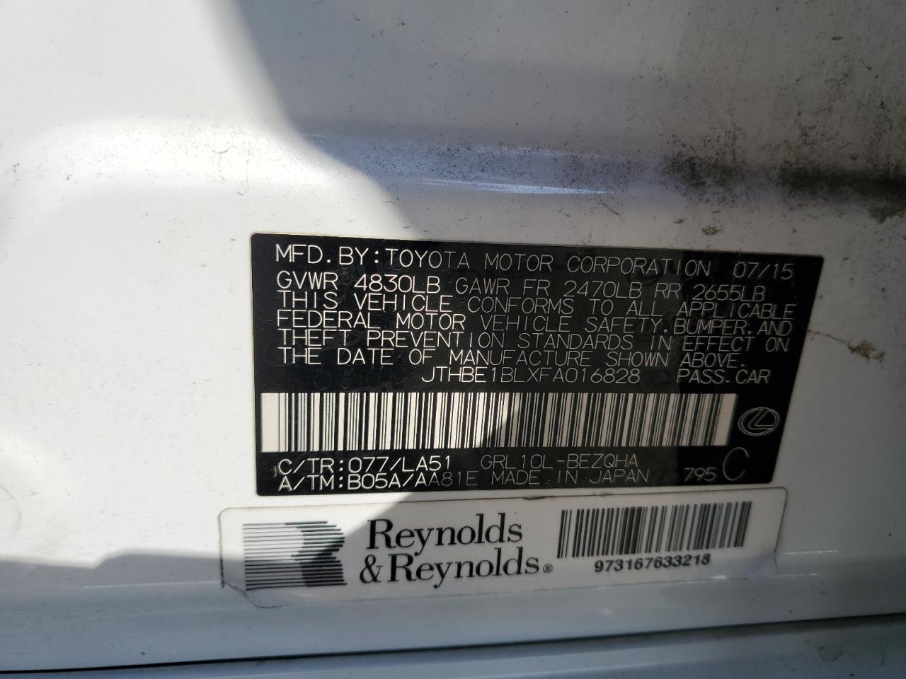 2015 Lexus Gs 350 VIN: JTHBE1BLXFA016828 Lot: 80457175