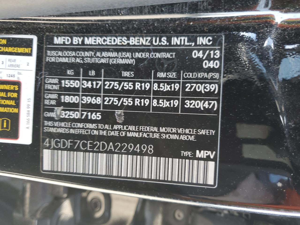 2013 Mercedes-Benz Gl 450 4Matic VIN: 4JGDF7CE2DA229498 Lot: 80477955