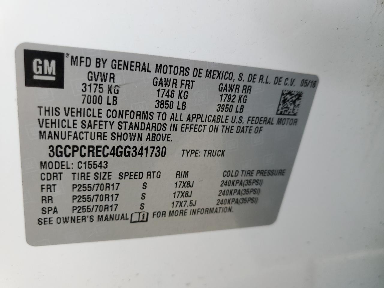 2016 Chevrolet Silverado C1500 Lt VIN: 3GCPCREC4GG341730 Lot: 71912245