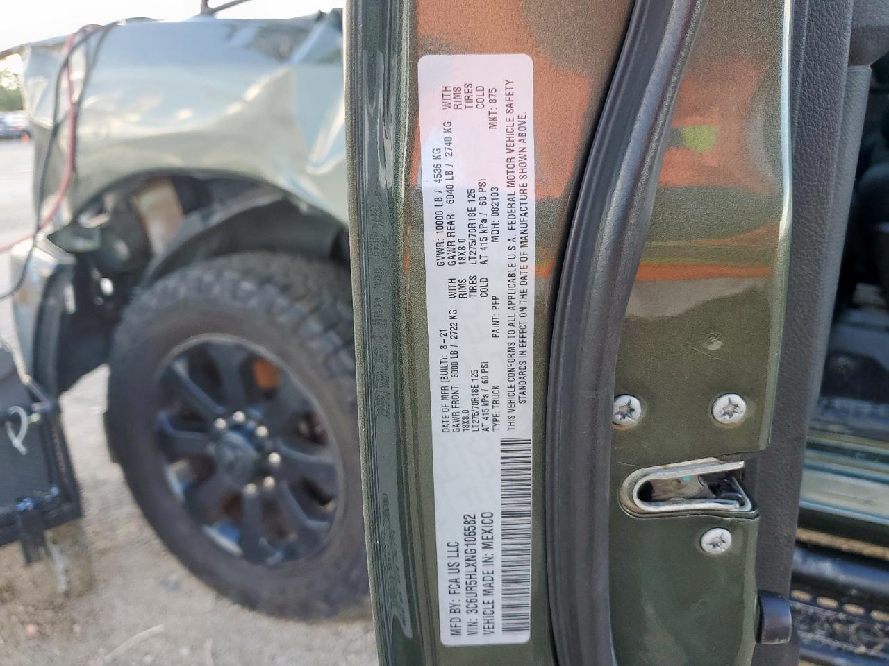 2022 Ram 2500 Tradesman VIN: 3C6UR5HLXNG106582 Lot: 72027275