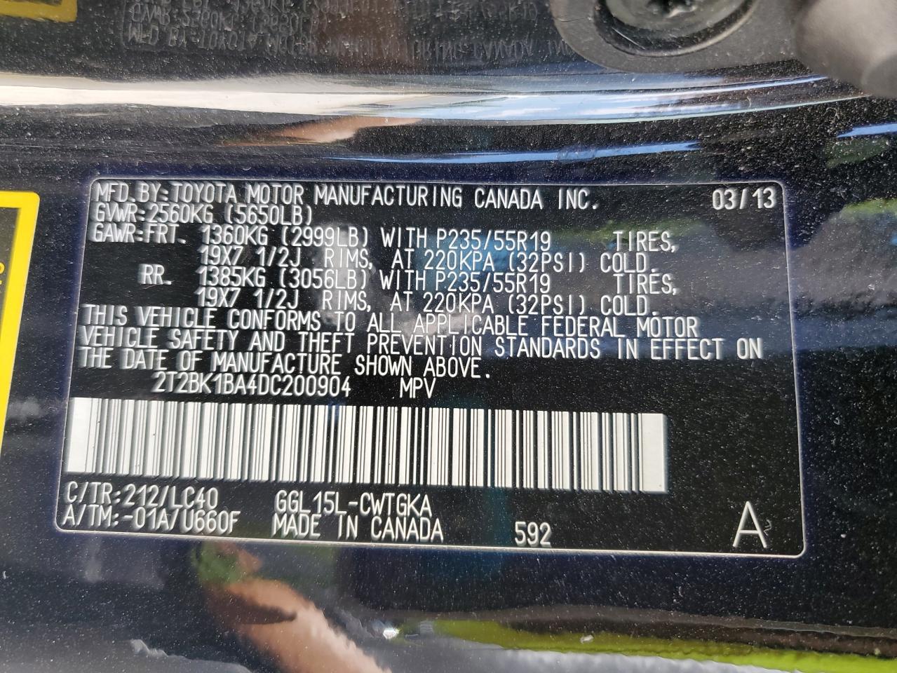 2013 Lexus Rx 350 Base VIN: 2T2BK1BA4DC200904 Lot: 71480345