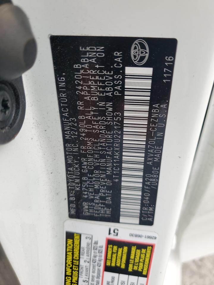 2024 Toyota Camry Le VIN: 4T1C11AKXRU221753 Lot: 84214695