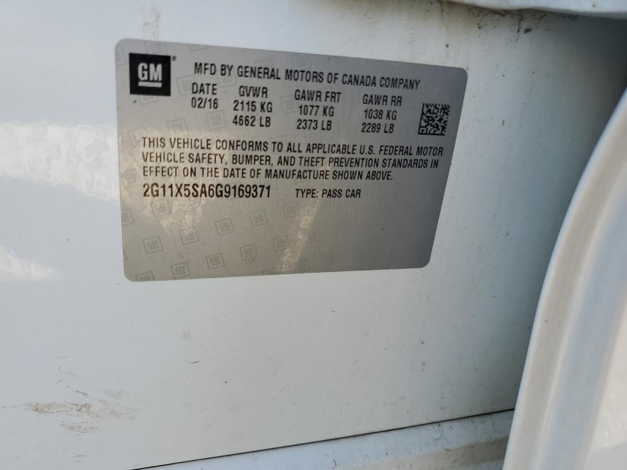 2016 Chevrolet Impala Ls VIN: 2G11X5SA6G9169371 Lot: 80711445