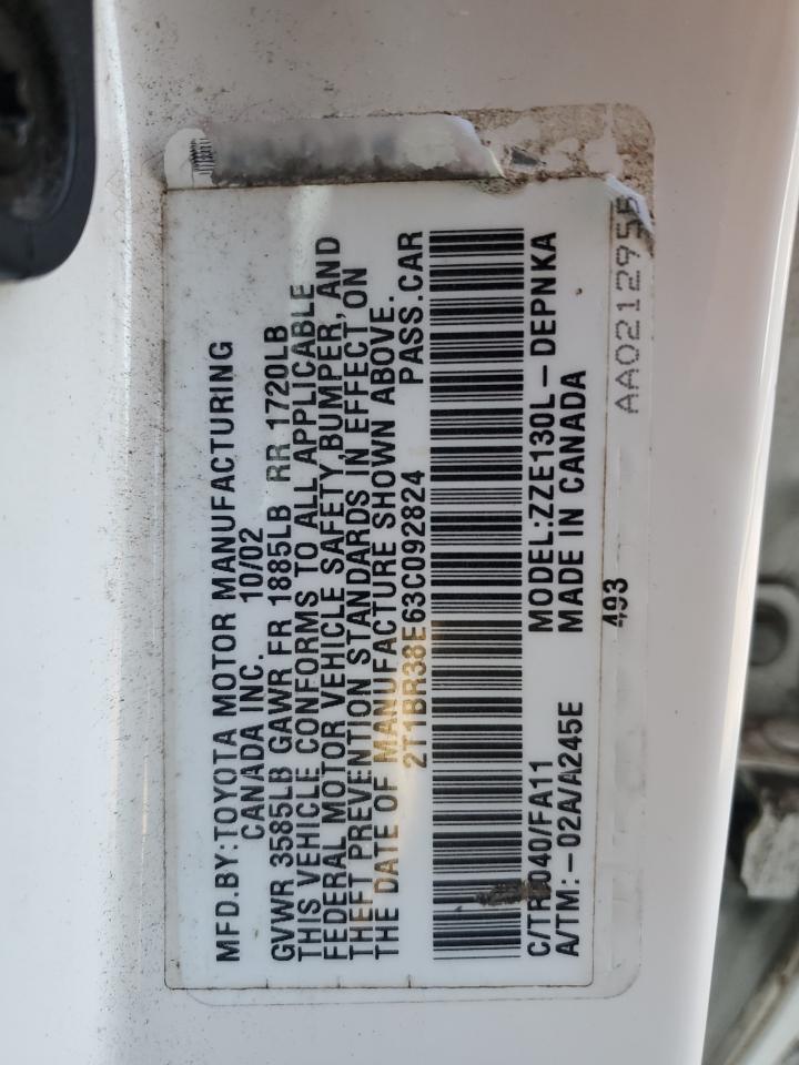 2003 Toyota Corolla Ce VIN: 2T1BR38E63C092824 Lot: 80086165