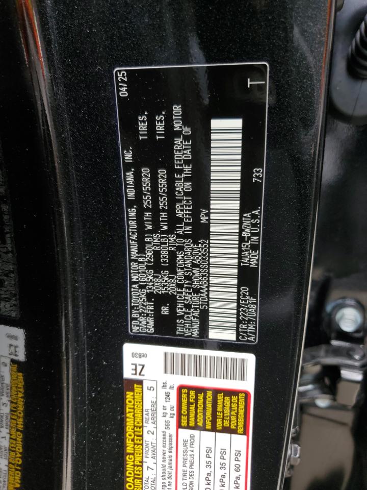 2025 Lexus Tx 350 Base VIN: 5TDAAAB63SS033552 Lot: 81344955