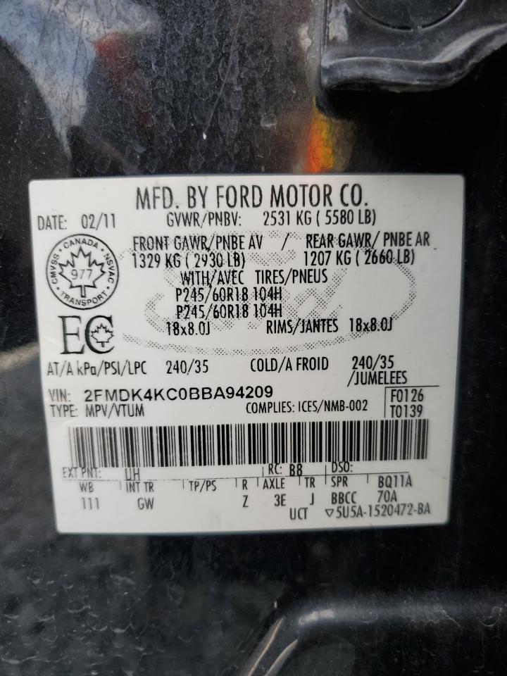 2011 Ford Edge Limited VIN: 2FMDK4KC0BBA94209 Lot: 81036985