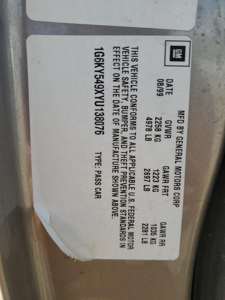 2000 Cadillac Seville Sts VIN: 1G6KY549XYU138076 Lot: 81505255