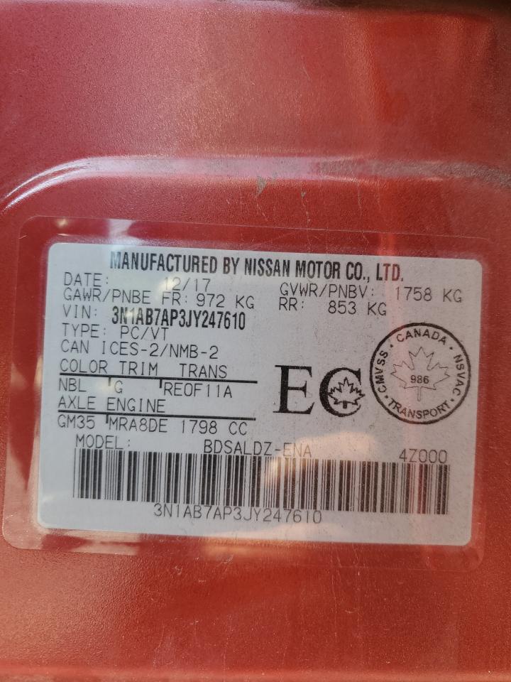2018 Nissan Sentra S VIN: 3N1AB7AP3JY247610 Lot: 80248195