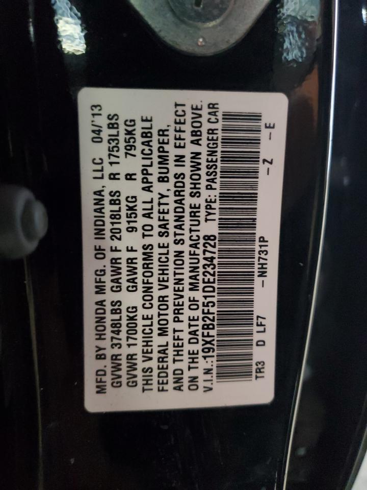 2013 Honda Civic Lx VIN: 19XFB2F51DE234728 Lot: 71558585