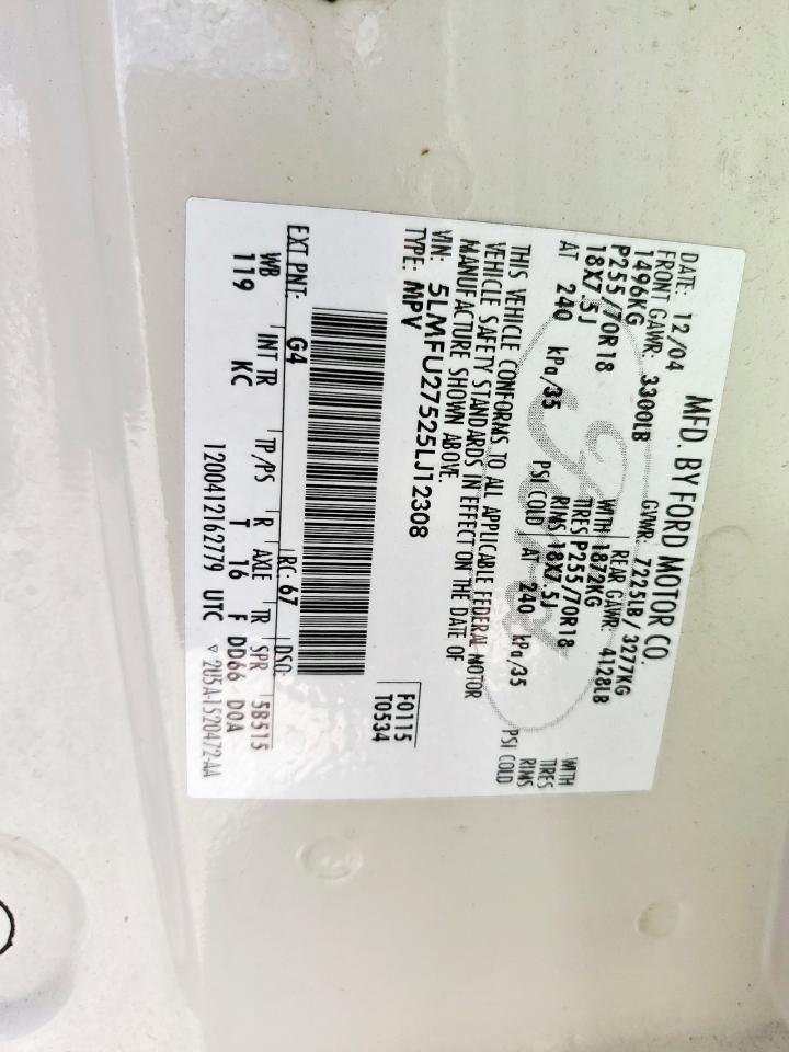 2005 Lincoln Navigator VIN: 5LMFU27525LJ12308 Lot: 83843105