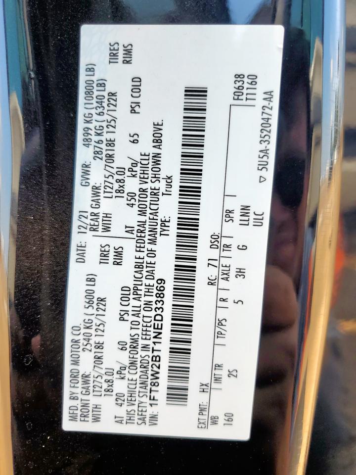 2022 Ford F250 Super Duty VIN: 1FT8W2BT1NED33869 Lot: 80893425