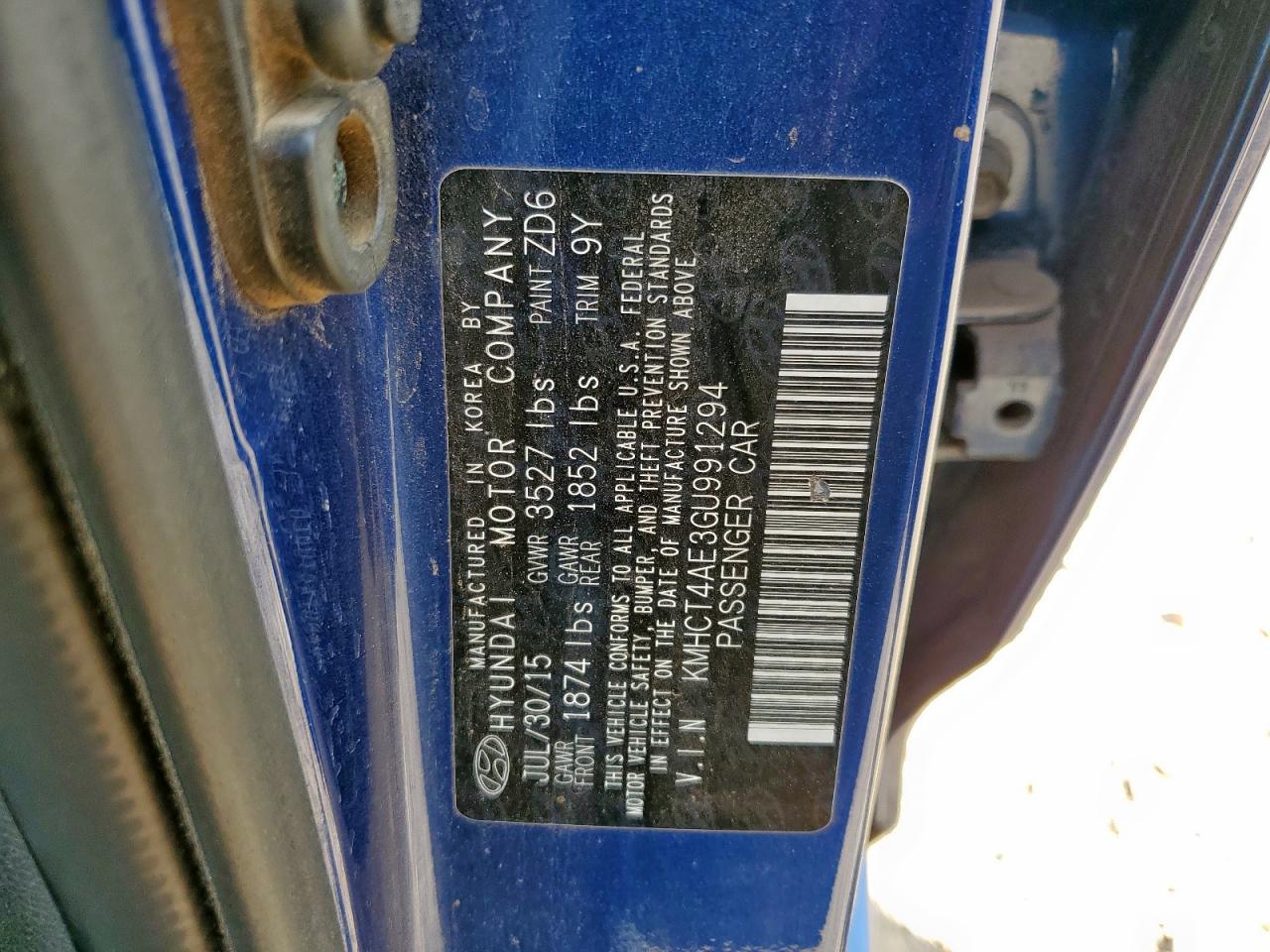 2016 Hyundai Accent Se VIN: KMHCT4AE3GU991294 Lot: 72042695