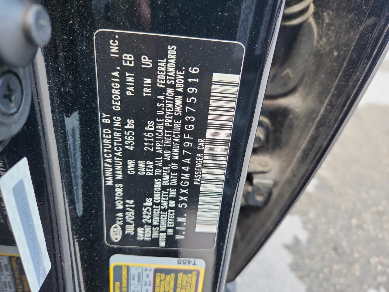 2015 Kia Optima Lx VIN: 5XXGM4A79FG375916 Lot: 82136555