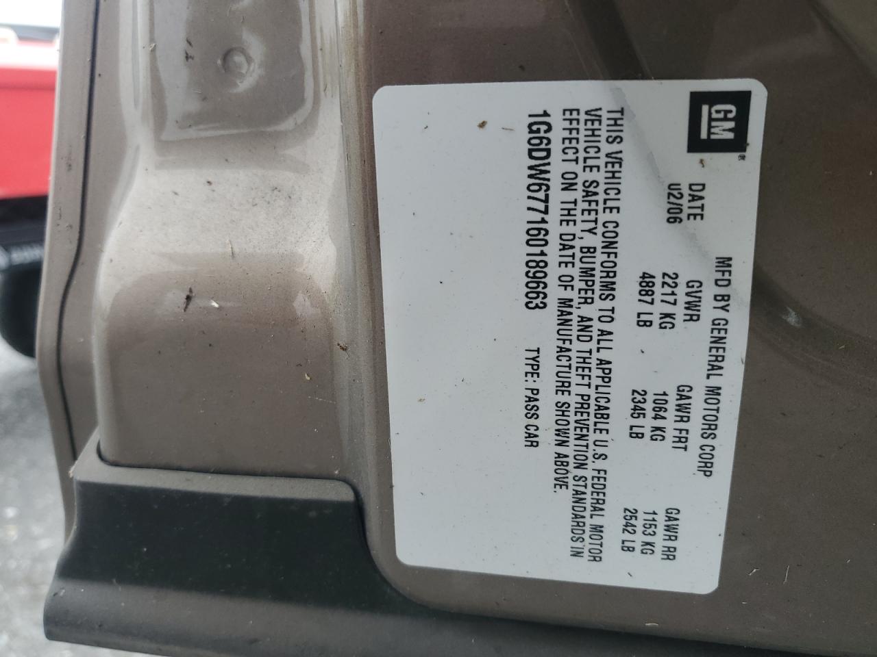 2006 Cadillac Sts VIN: 1G6DW677160189663 Lot: 82039955