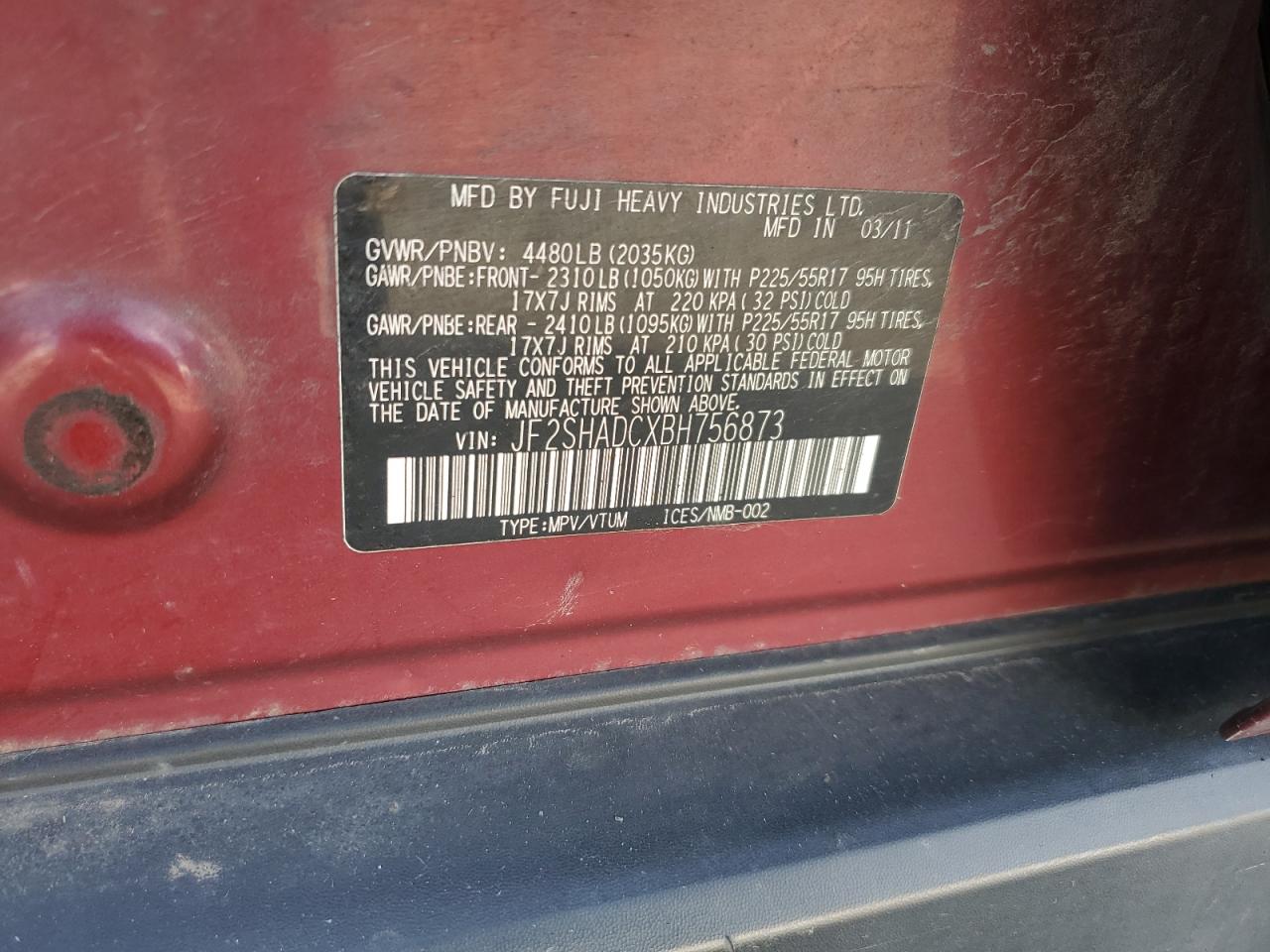 2011 Subaru Forester 2.5X Premium VIN: JF2SHADCXBH756873 Lot: 81284595