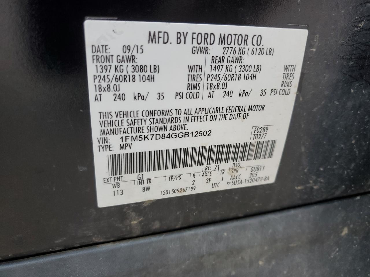 2016 Ford Explorer Xlt VIN: 1FM5K7D84GGB12502 Lot: 80244685