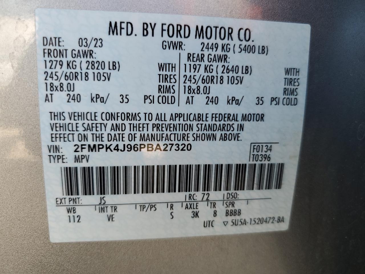 2023 Ford Edge Sel VIN: 2FMPK4J96PBA27320 Lot: 80538785