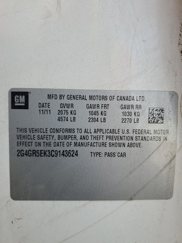 2012 Buick Regal VIN: 2G4GR5EK3C9143624 Lot: 84288605