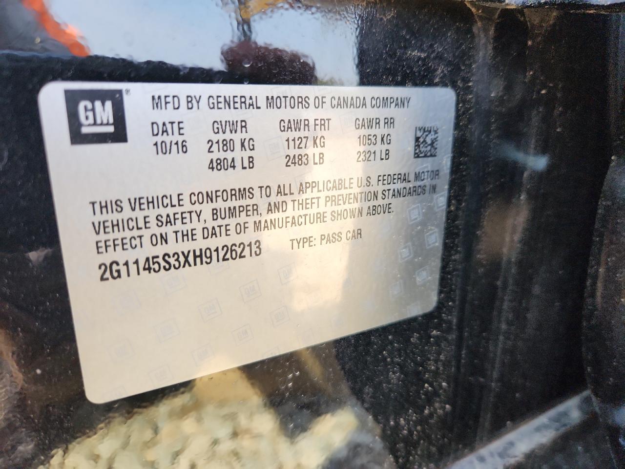 2017 Chevrolet Impala Premier VIN: 2G1145S3XH9126213 Lot: 81288275