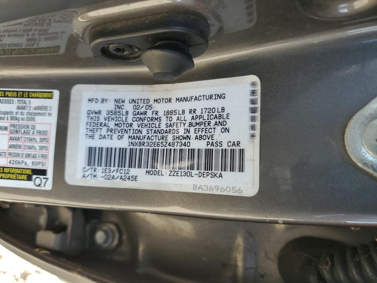 2005 Toyota Corolla Ce VIN: 1NXBR32E65Z487340 Lot: 80223955