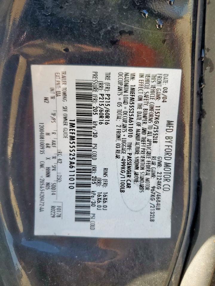 2005 Mercury Sable Ls Premium VIN: 1MEFM55S25A611010 Lot: 81436125