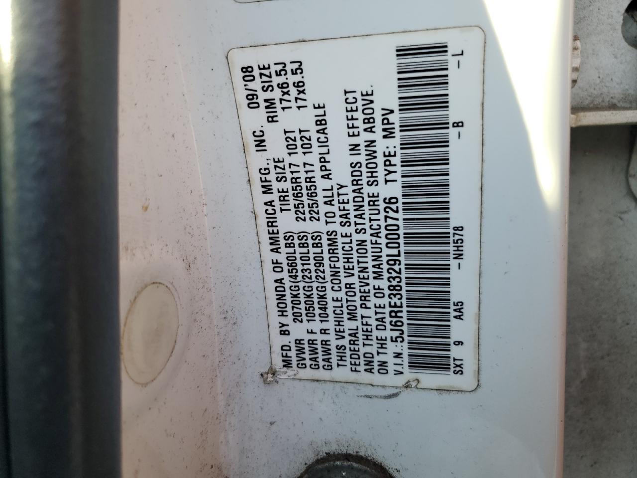 2009 Honda Cr-V Lx VIN: 5J6RE38329L000726 Lot: 82113075