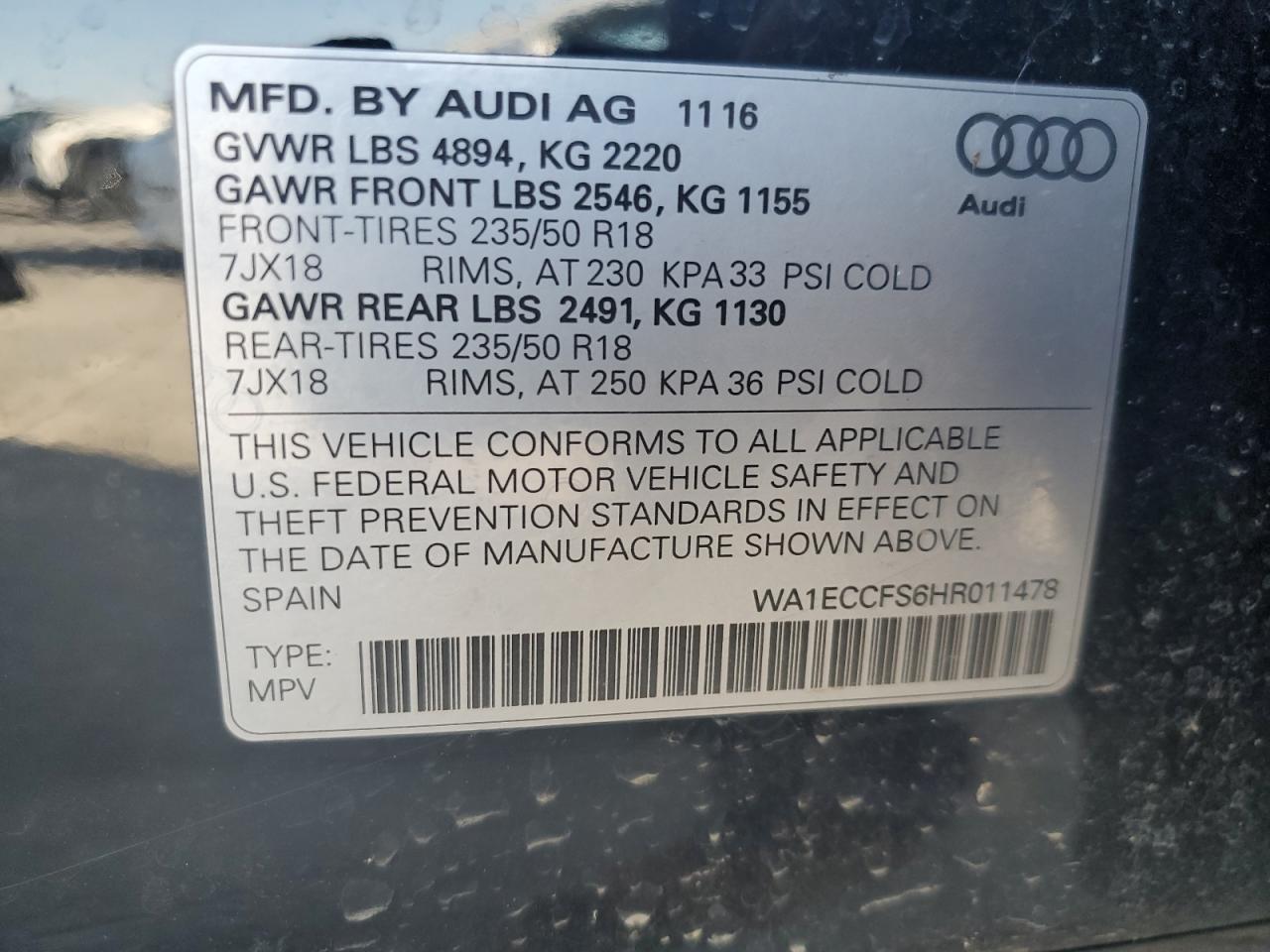 2017 Audi Q3 Premium VIN: WA1ECCFS6HR011478 Lot: 81082485
