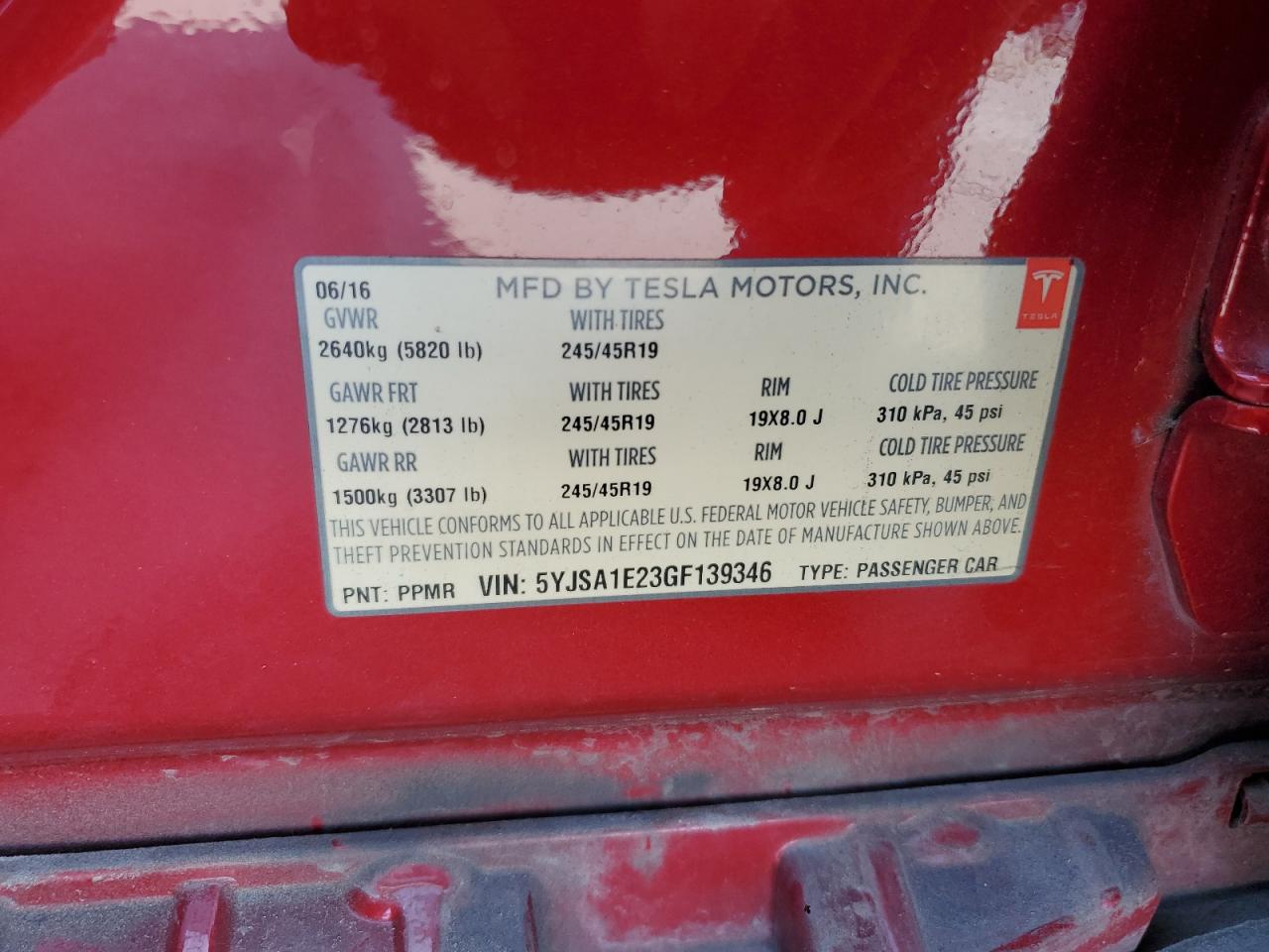 2016 Tesla Model S VIN: 5YJSA1E23GF139346 Lot: 70942025