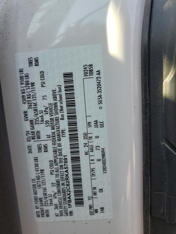 2024 Ford Transit T-350 VIN: 1FBAX2C82RKA57691 Lot: 81318315