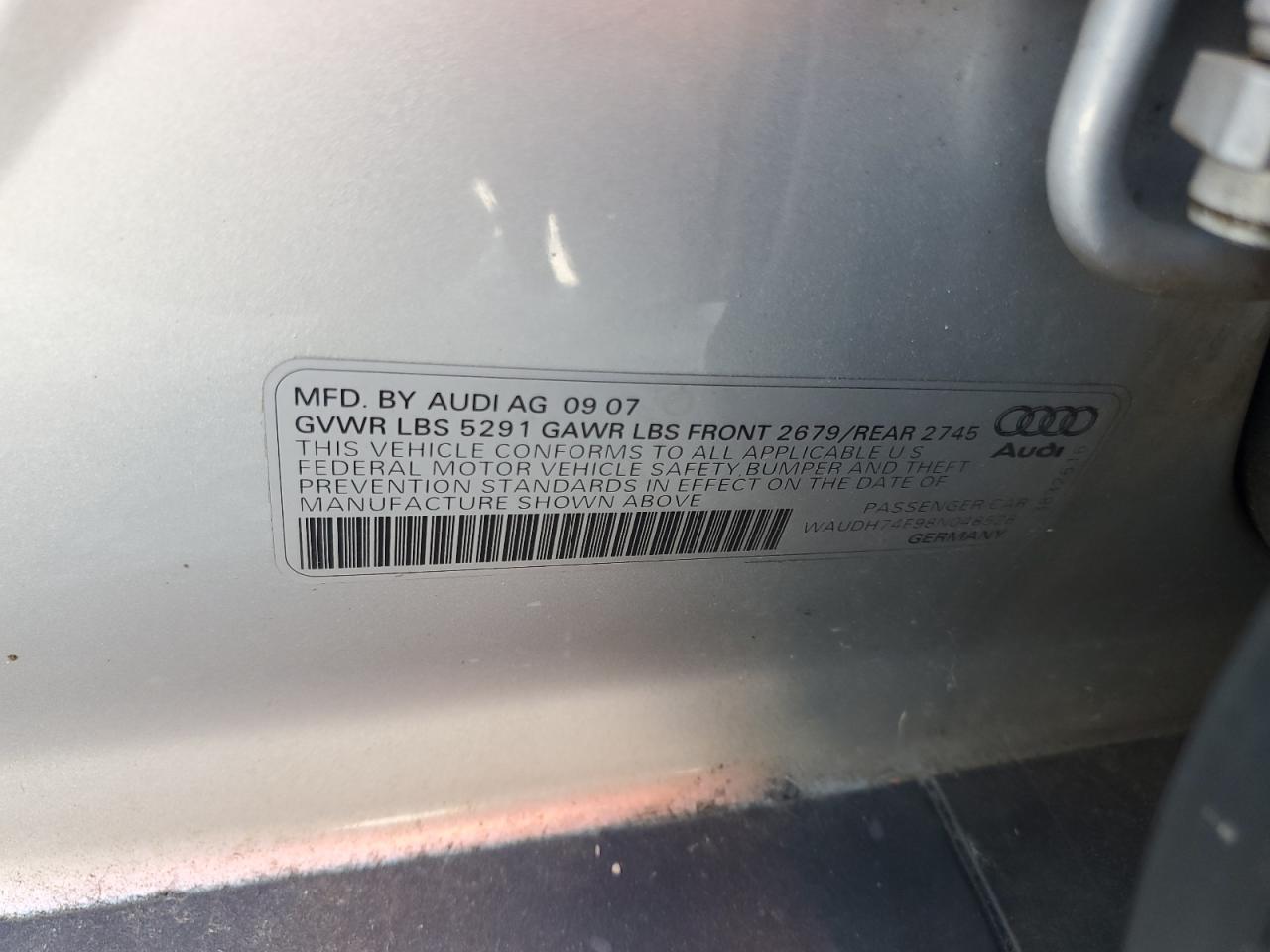 2008 Audi A6 3.2 Quattro VIN: WAUDH74F98N048528 Lot: 81091025