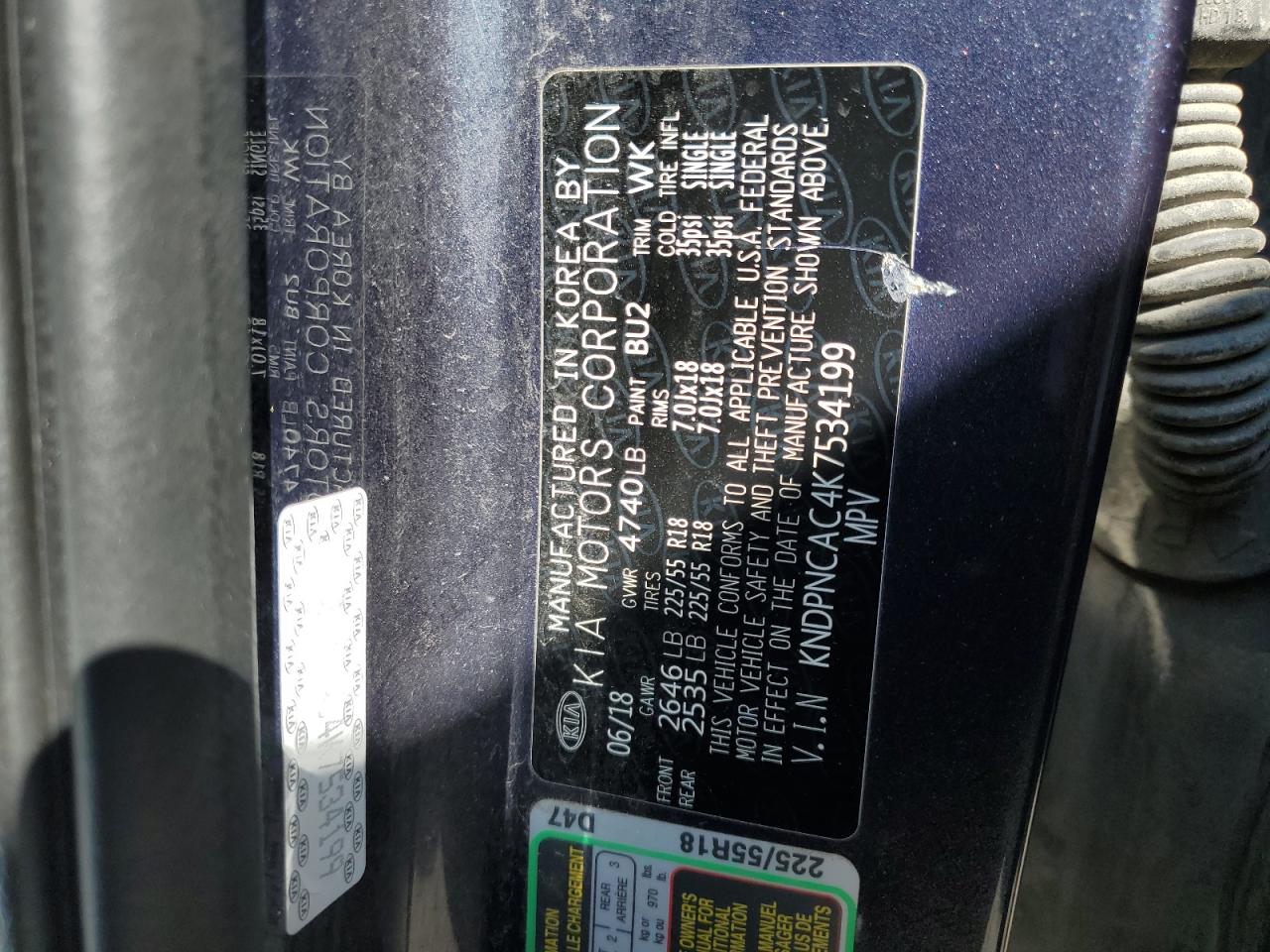 2019 Kia Sportage Ex VIN: KNDPNCAC4K7534199 Lot: 80029945