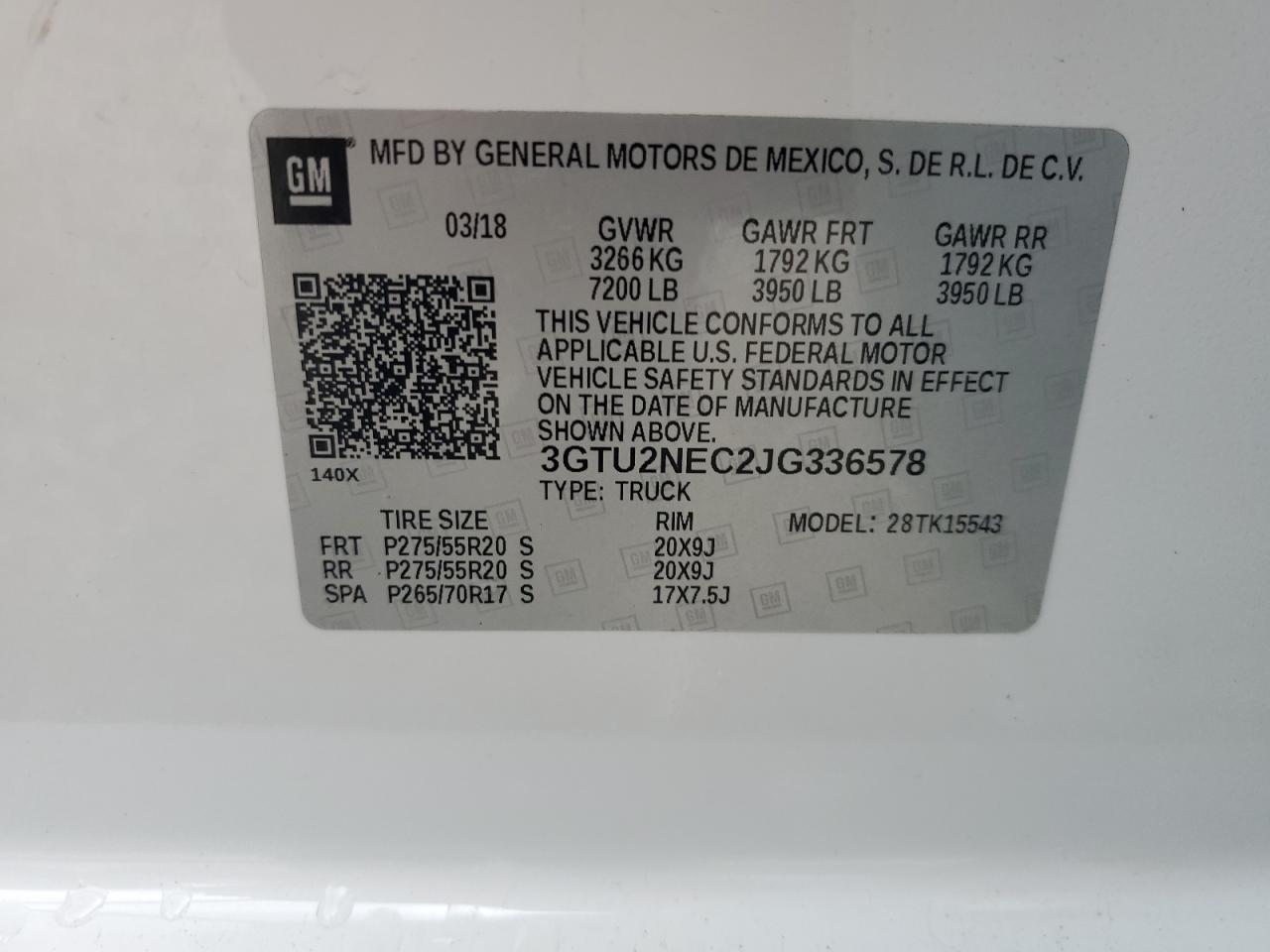 2018 GMC Sierra K1500 Slt VIN: 3GTU2NEC2JG336578 Lot: 81298575