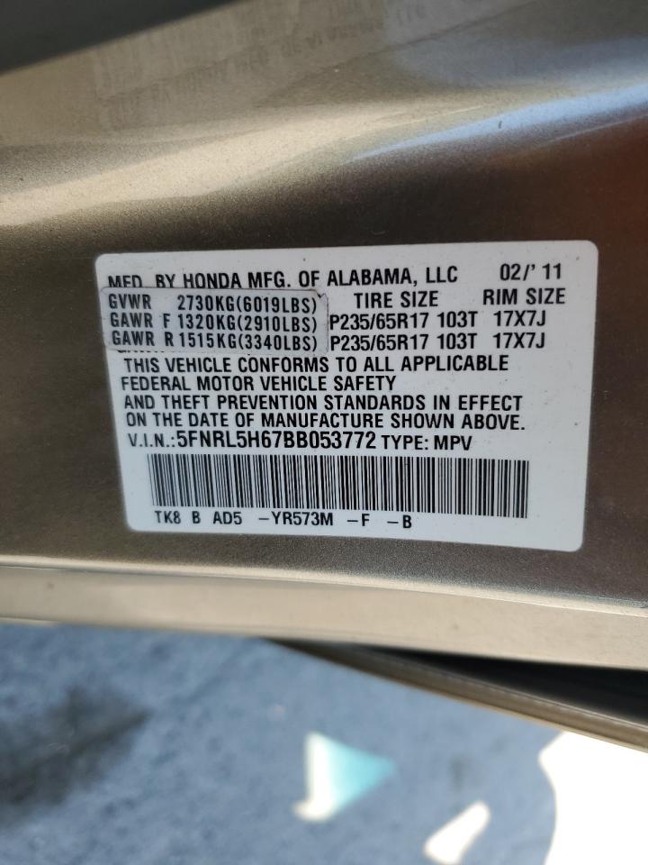 2011 Honda Odyssey Exl VIN: 5FNRL5H67BB053772 Lot: 80957885