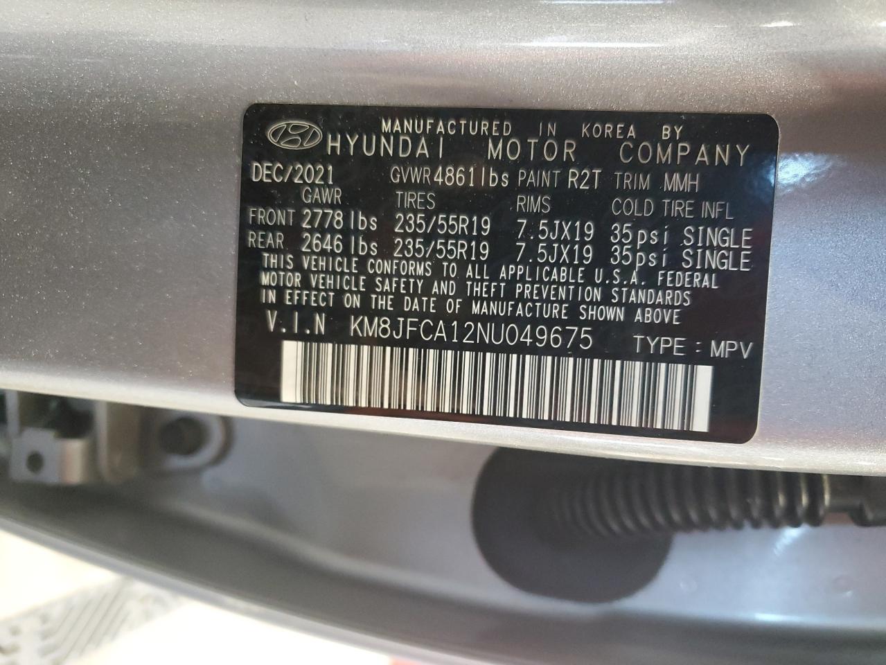 2022 Hyundai Tucson Sel Convenience VIN: KM8JFCA12NU049675 Lot: 81574105