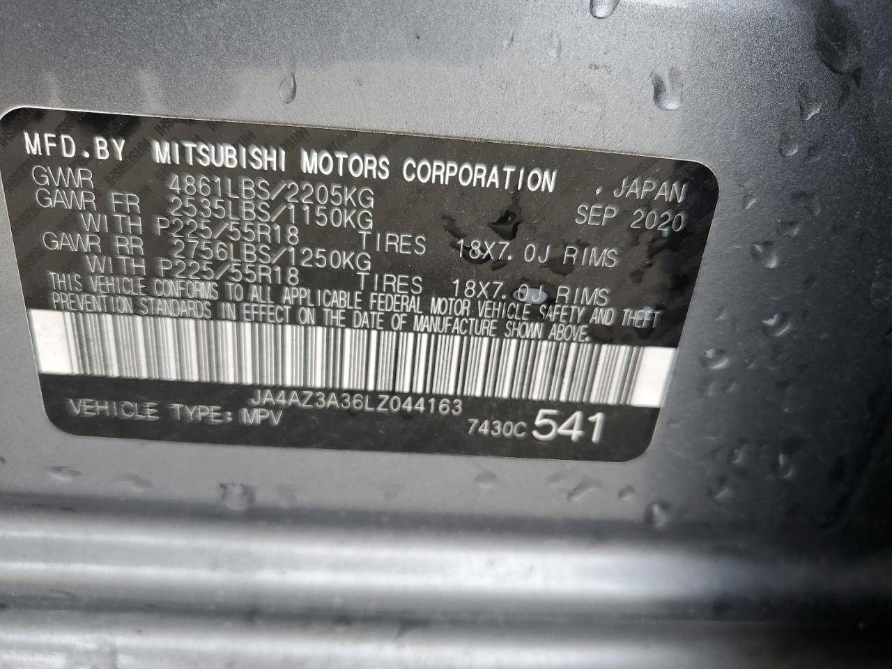 2020 Mitsubishi Outlander Se VIN: JA4AZ3A36LZ044163 Lot: 81678175