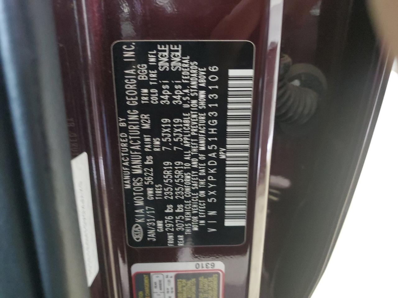 2017 Kia Sorento Sx VIN: 5XYPKDA51HG313106 Lot: 80927965