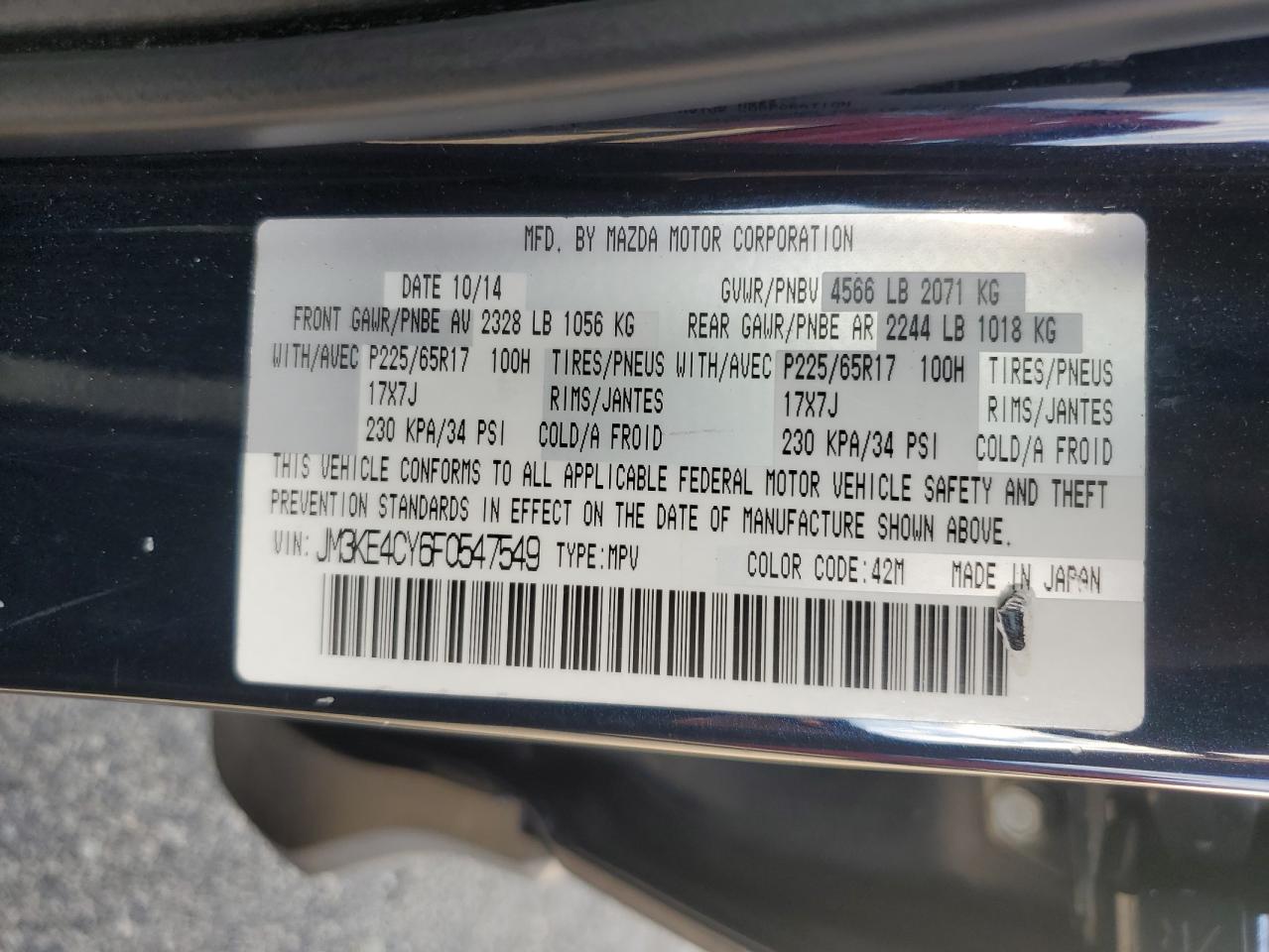 2015 Mazda Cx-5 Touring VIN: JM3KE4CY6F0547549 Lot: 81273265