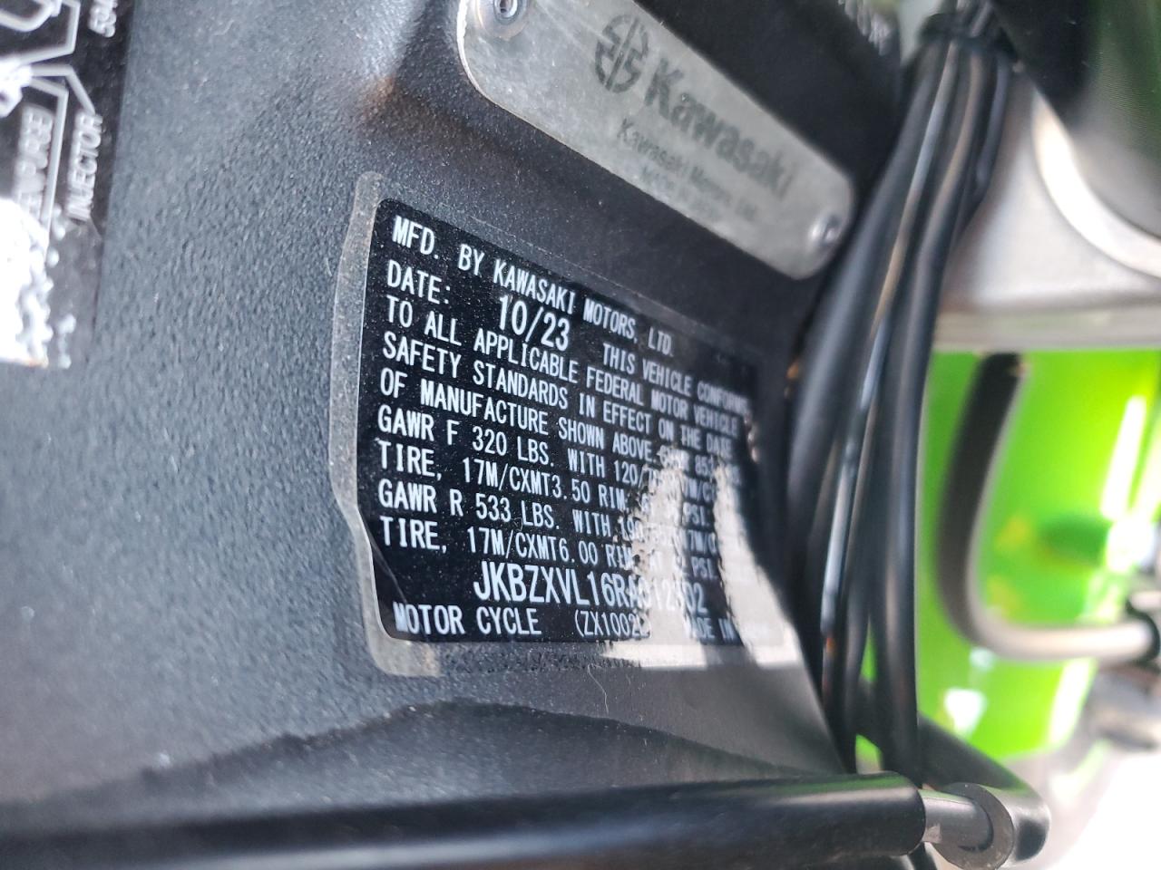 2024 Kawasaki Zx1002 L VIN: JKBZXVL16RA012302 Lot: 84253295