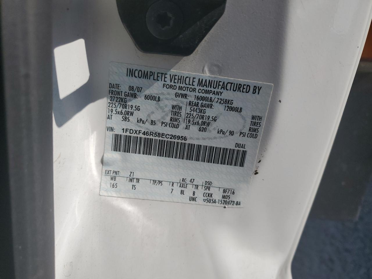 2008 Ford F450 Super Duty VIN: 1FDXF46R58EC26958 Lot: 80482925