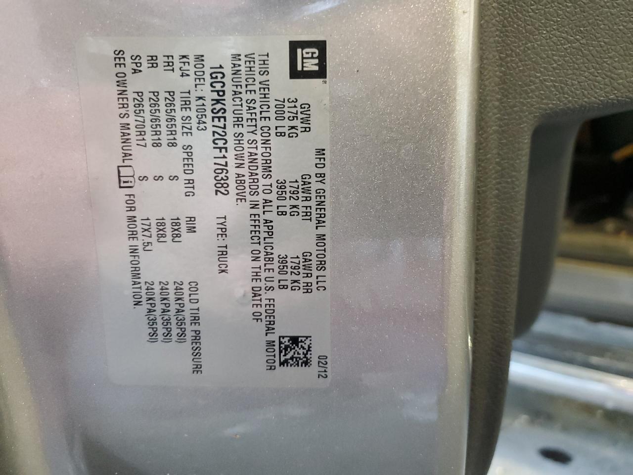 2012 Chevrolet Silverado K1500 Lt VIN: 1GCPKSE72CF176382 Lot: 80855955