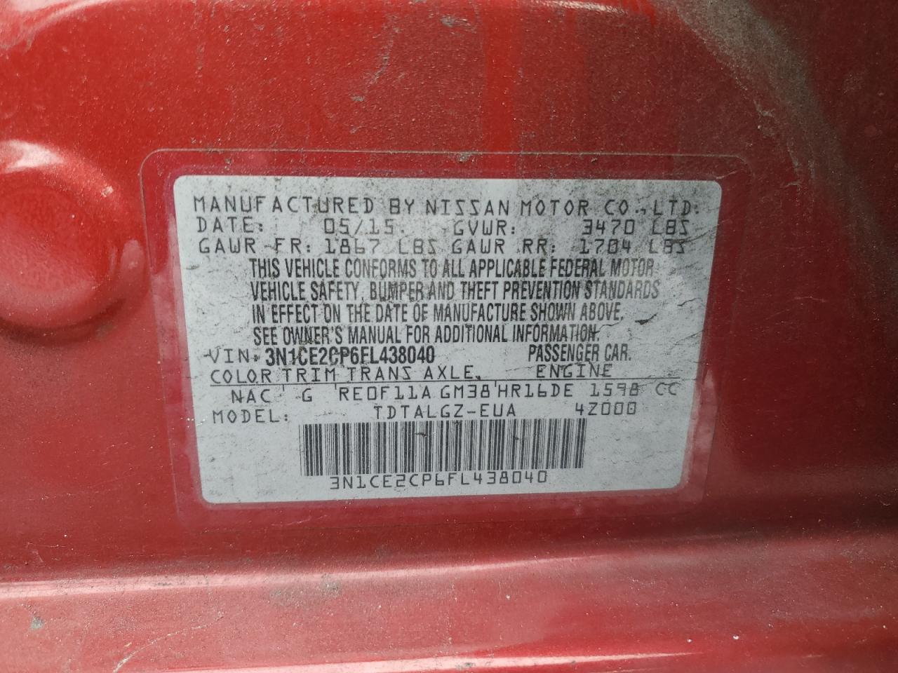 2015 Nissan Versa Note S VIN: 3N1CE2CP6FL438040 Lot: 80554105