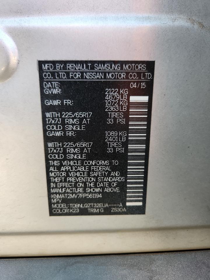 2015 Nissan Rogue S VIN: KNMAT2MV7FP561194 Lot: 80792675