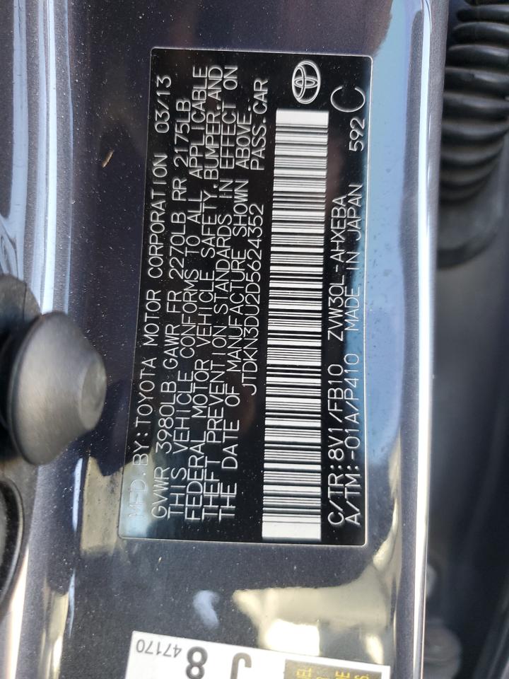2013 Toyota Prius VIN: JTDKN3DU2D5624352 Lot: 80853135