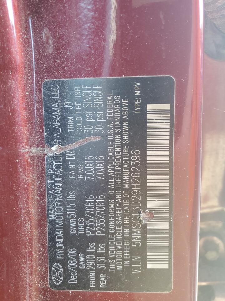 2009 Hyundai Santa Fe Gls VIN: 5NMSG13D29H262396 Lot: 84009655